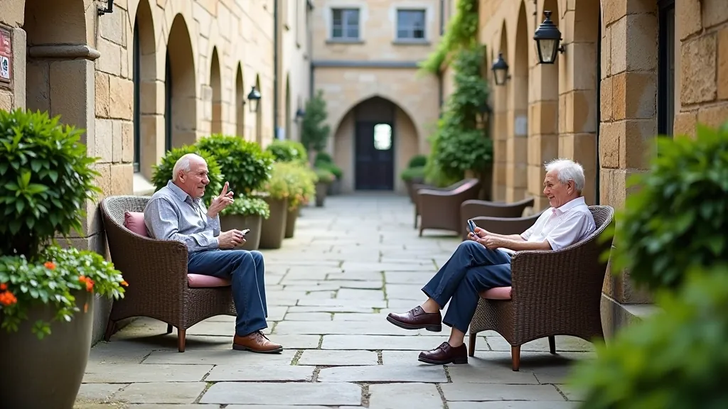 Comfortable seating area in a historic courtyard in Kilkenny with medieval architecture