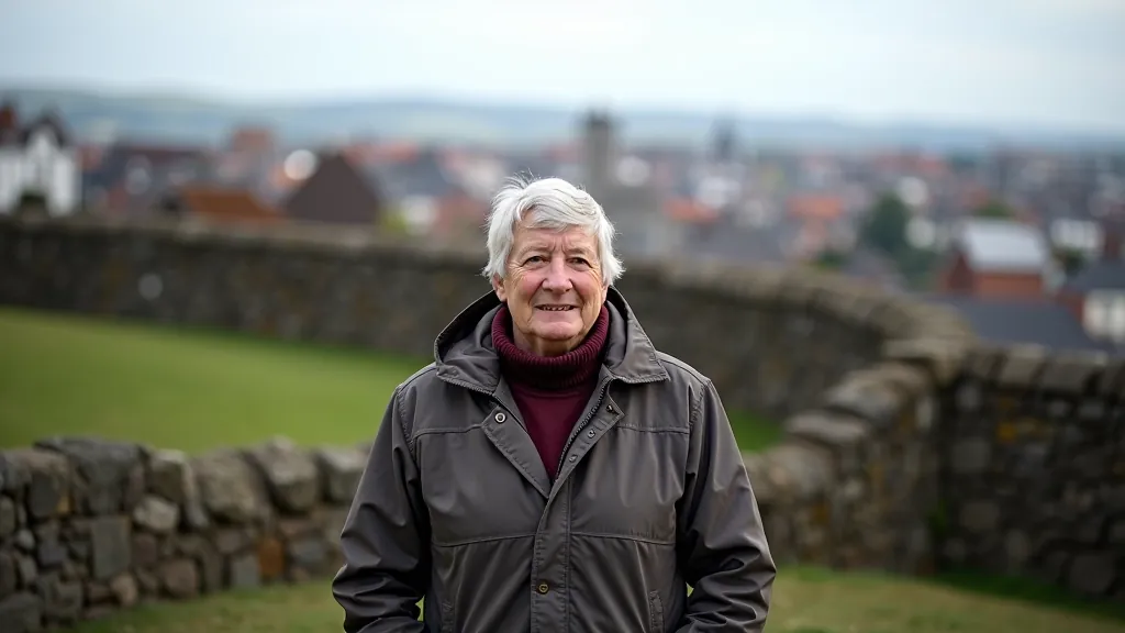 Historic city walls in Derry, Ireland with urban landscape