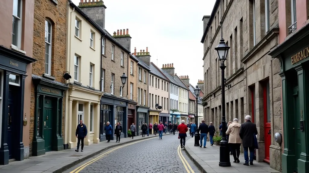 Georgian architecture and historic streets of Limerick city with traditional buildings