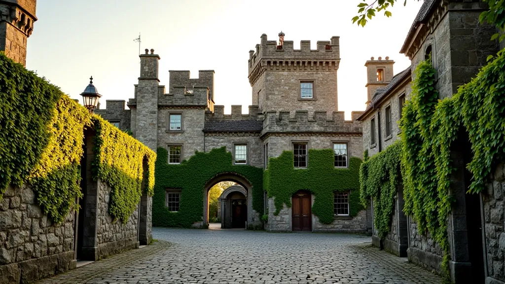 Medieval stone castle with ivy-covered walls in Kilkenny