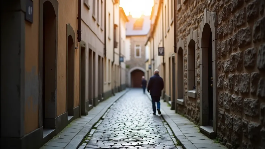 Medieval cobblestone streets in Kilkenny with historic stone buildings